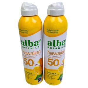 Alba Botanica Hawaiian Broad Spectrum SPF 50 Coconut Sunscreen Spray 8 Oz 2 Pack